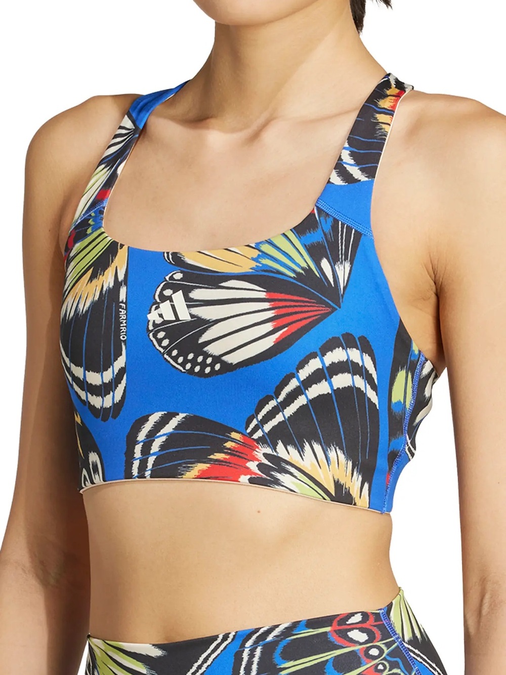 Adidas x FARM Rio Women Farm Bra L C-D Blue Butterfly Print Medium Support NWT